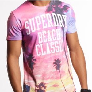 Superdry Men’s Beach Classic Laguna T-Shirt Sunset Palm Trees Medium